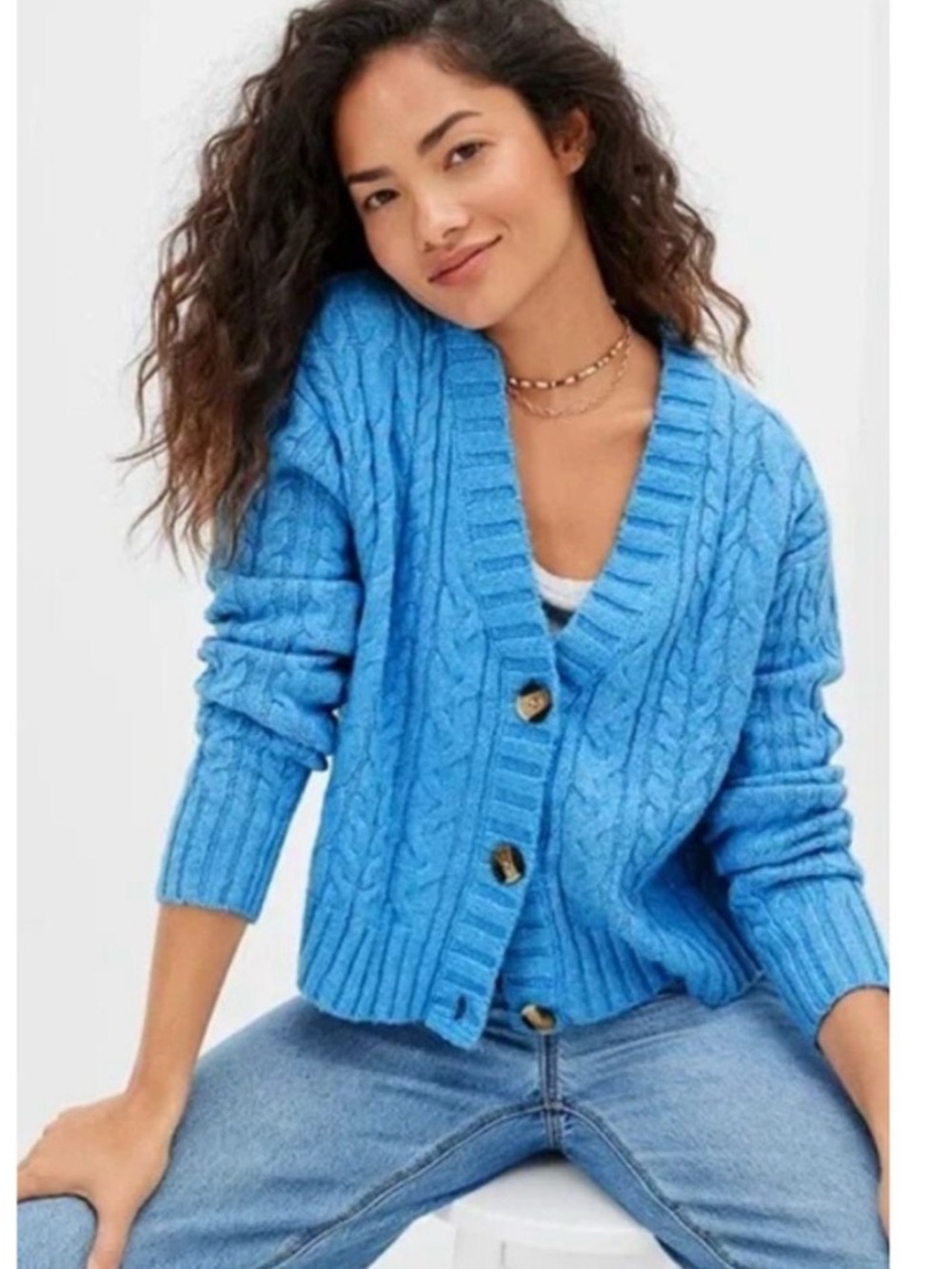 NWT American Eagle Outfitters Bright Blue Cable Knit Cardigan